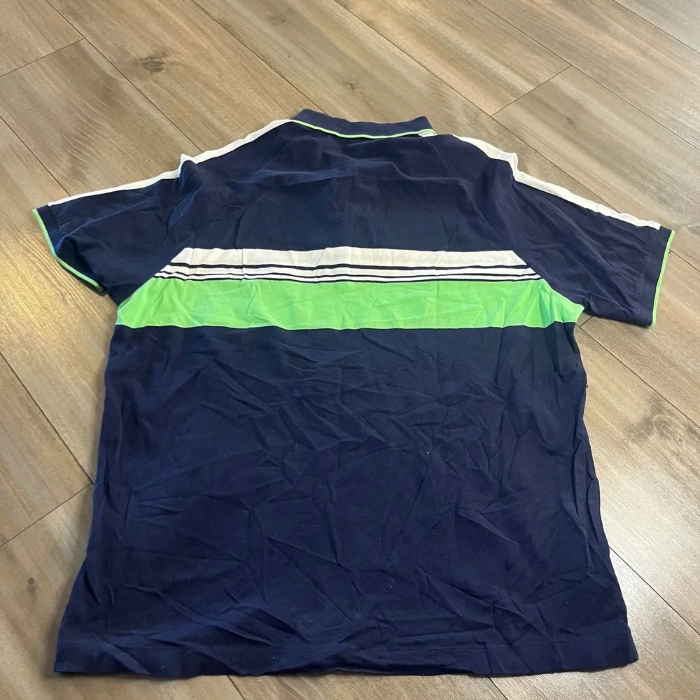 Polo‎ Ralph Lauren Mens XL Polo Shirt Navy Blue Green Stripe XL Bin P-201